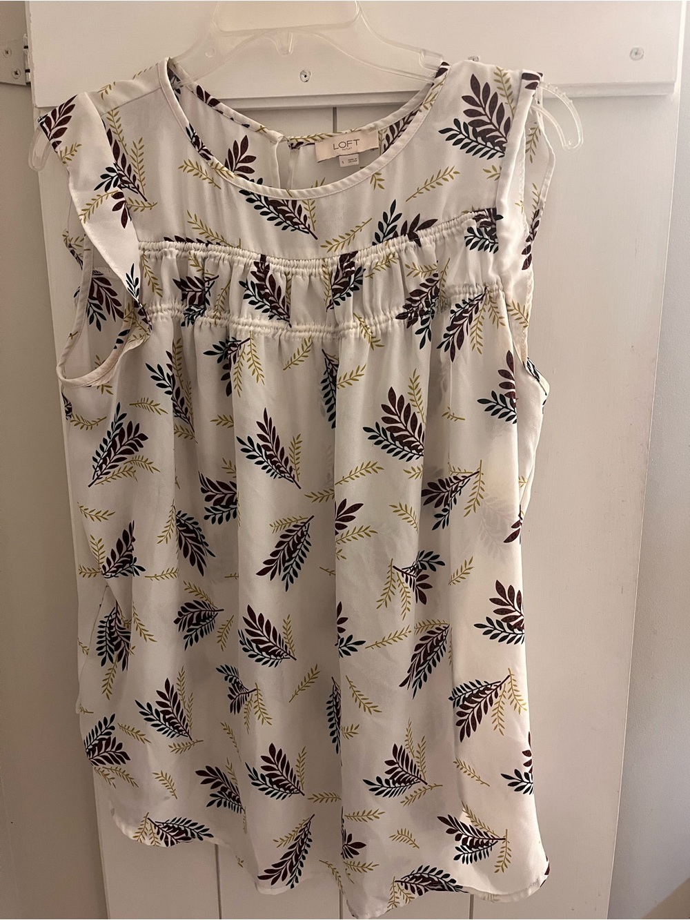 LOFT White Leaf Print Sleeveless Blouse